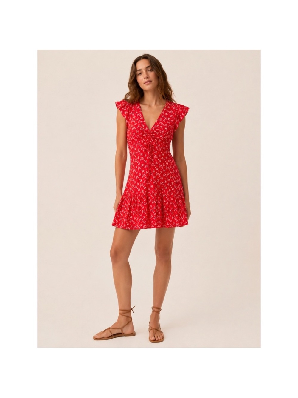 Universal Thread Red Floral V-Neck Mini Dress